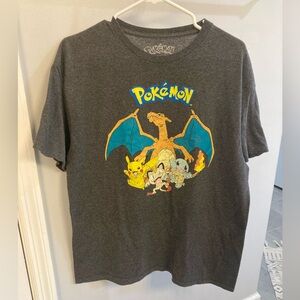 Pokemon adult large T-shirt gray Charizard and friends